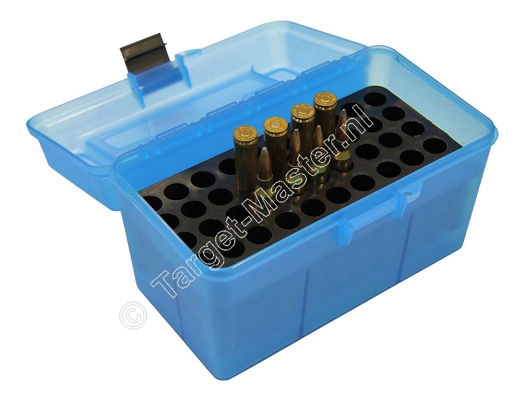 MTM H50R MAG DELUXE Ammo Box CLEAR BLUE content 50